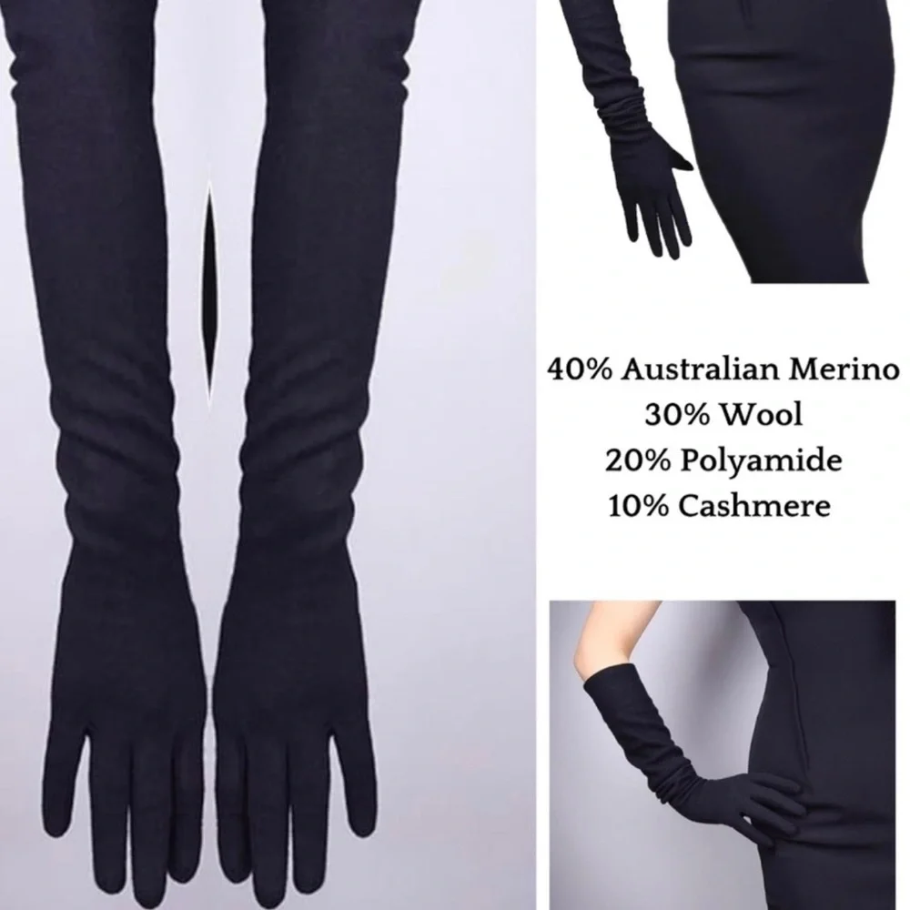 LUXURY CASHMERE WOOL BLEND ELBOW LENGH ELEGANT GLOVES